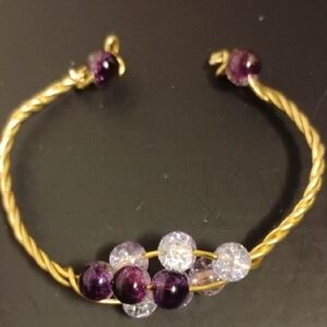 Handmade Elegant Brass and Purple Beaded Bracelet